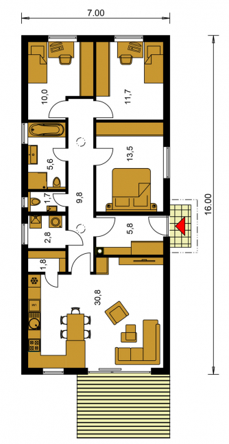 Spiegelverkehrter Entwurf | Grundriss des Erdgeschosses - BUNGALOW 229